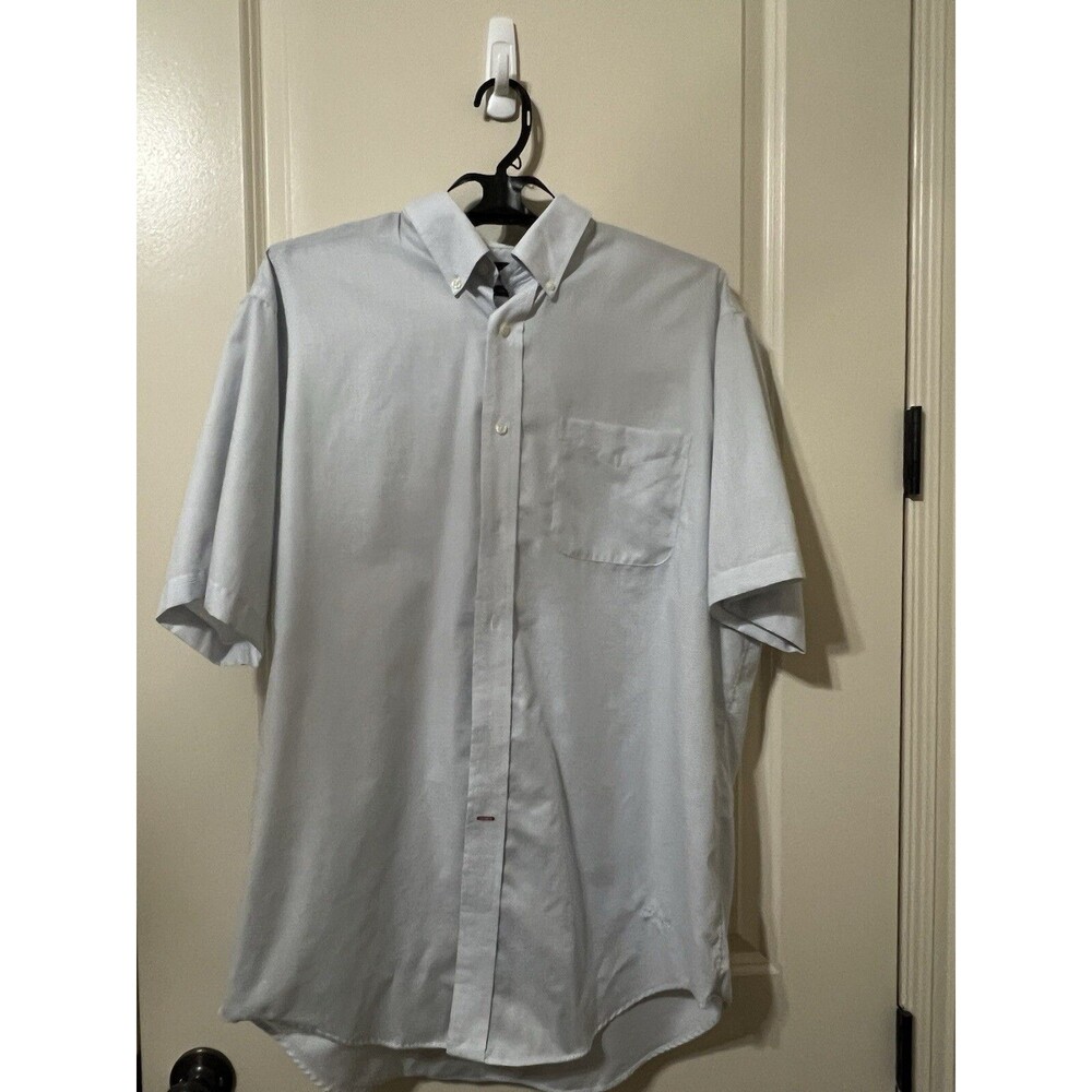 Daniels Cremieux Shirt Mens Size Large Blue Plaid Button Up Short Sleeve Cotton